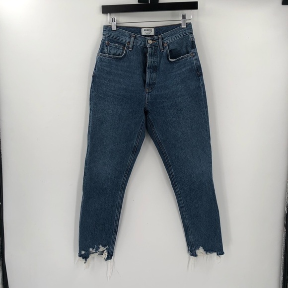 AGOLDE Riley High Rise Straight Jeans Button Fly Distressed Hems 25 High Waist - Picture 2 of 8